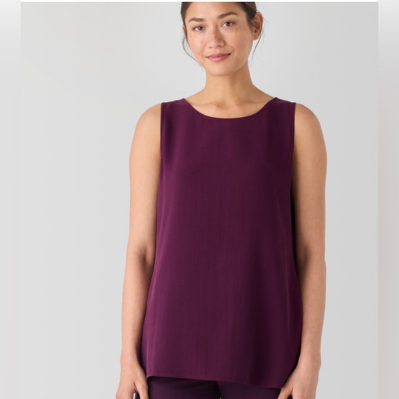 Eileen Fisher Silk Georgette Crepe Ballet Neck Long Tank Size XL - Picture 1 of 5